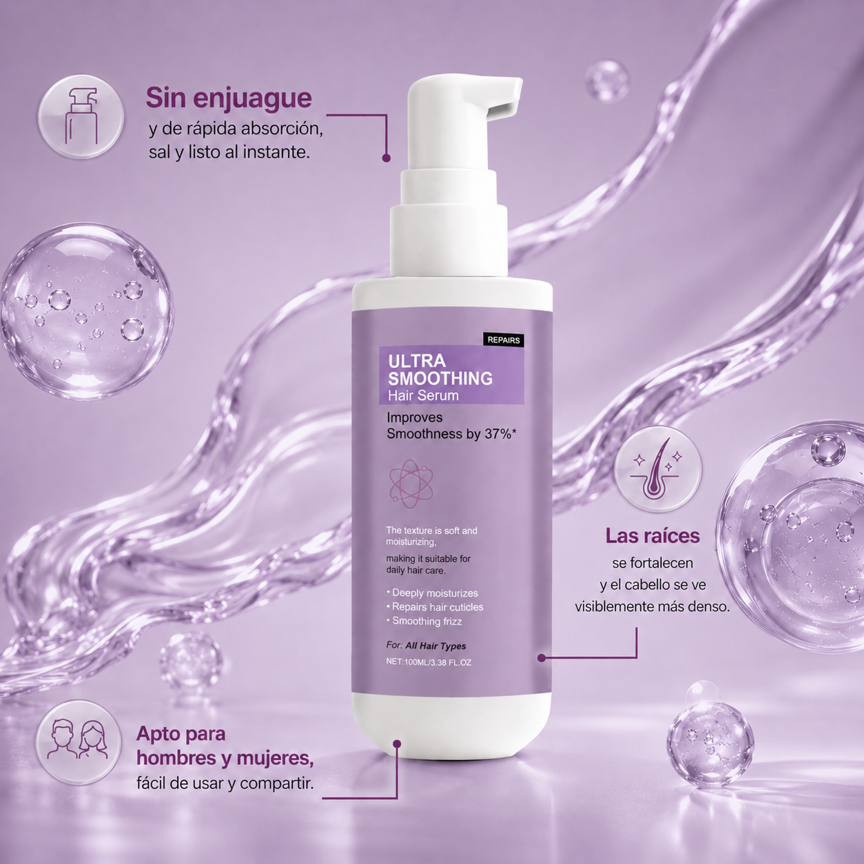 Sérum Capilar Anti-Frizz | Cabello Liso e Hidratado Todo el Día