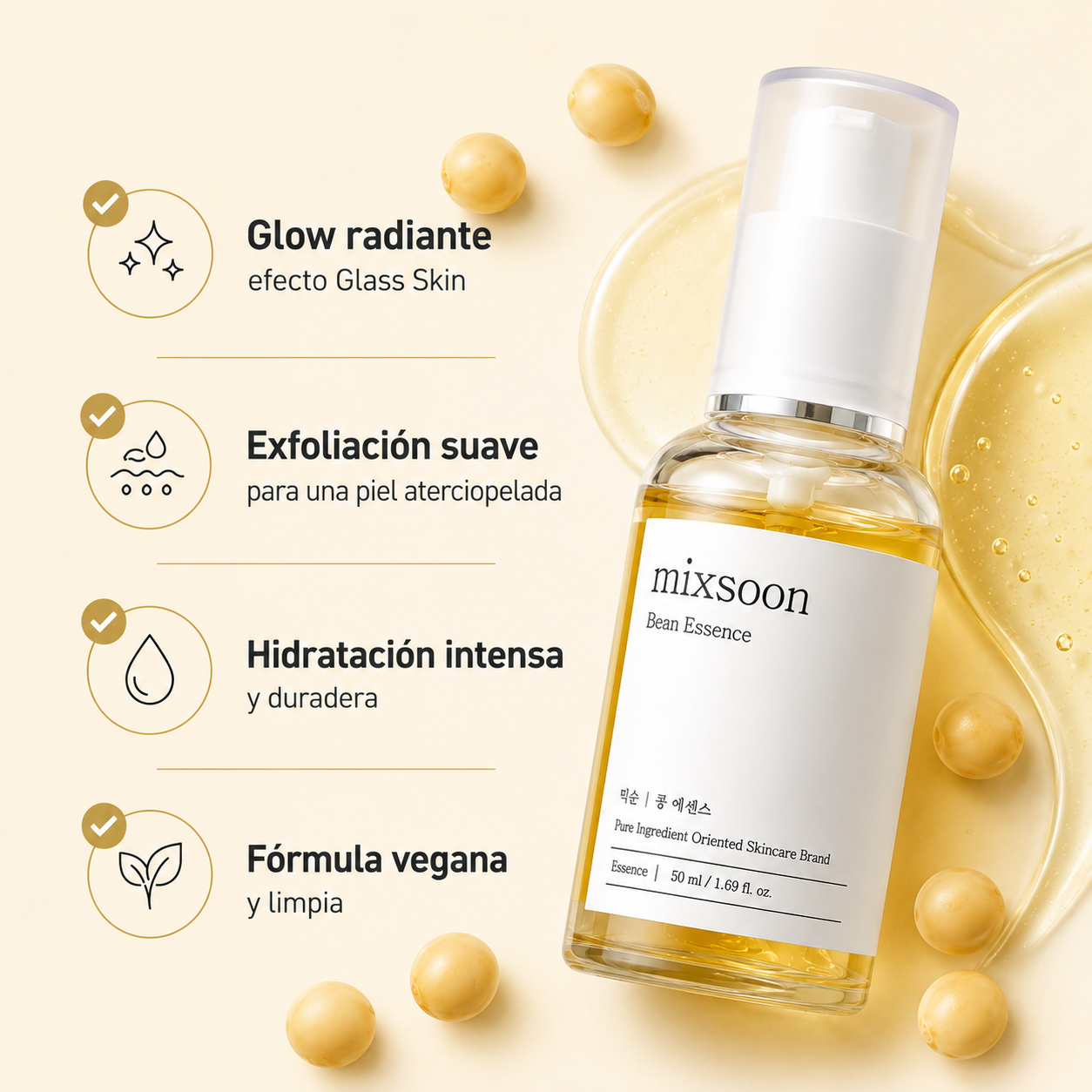 Mixsoon™️ | Bean Essence Coreana para piel suave, luminosa e hidratada