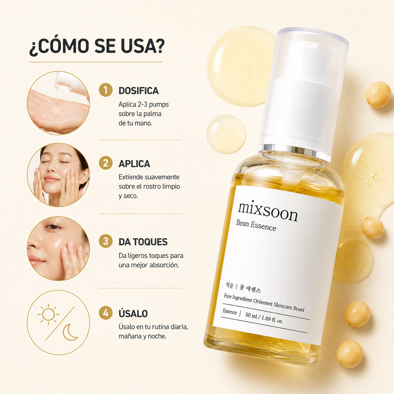 Mixsoon™️ | Bean Essence Coreana para piel suave, luminosa e hidratada