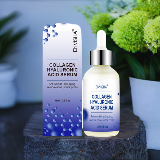 Collagen peptide serum. A bottle of skincare product containing collagen peptides, known for their anti-aging and skin-rejuvenating properties.