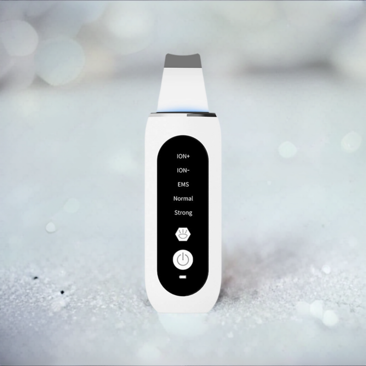 Ultrasonic Ultrasonic 5-in-1 Skin Scrubber standing upright on snowy ground.