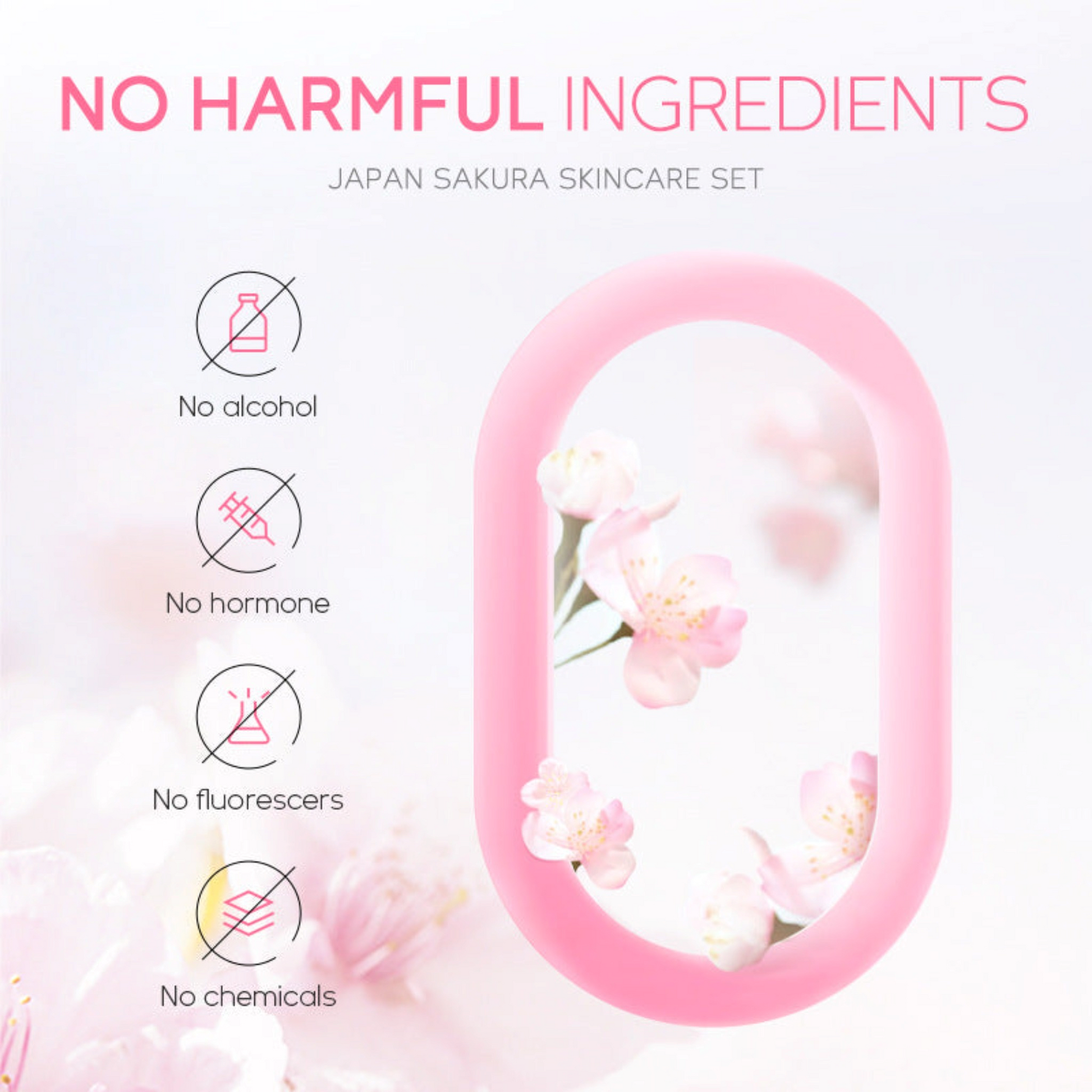 No harmful ingredients, Japanese Sakura skin care set: a gentle and nourishing skincare collection.